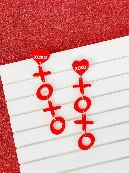 Acrylic 'XOXO' Dangle Earrings: Red