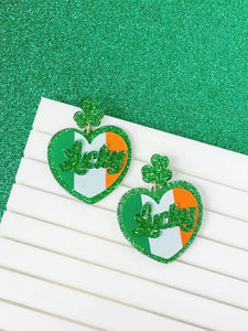 Glitter 'Lucky' Heart Dangle Earrings