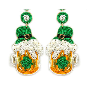 SEED BEAD PEARL BEER MUG & HAT EARRING