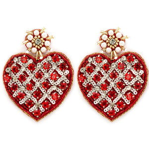 2180330 SEED BEAD CHECKERED HEART EARRING