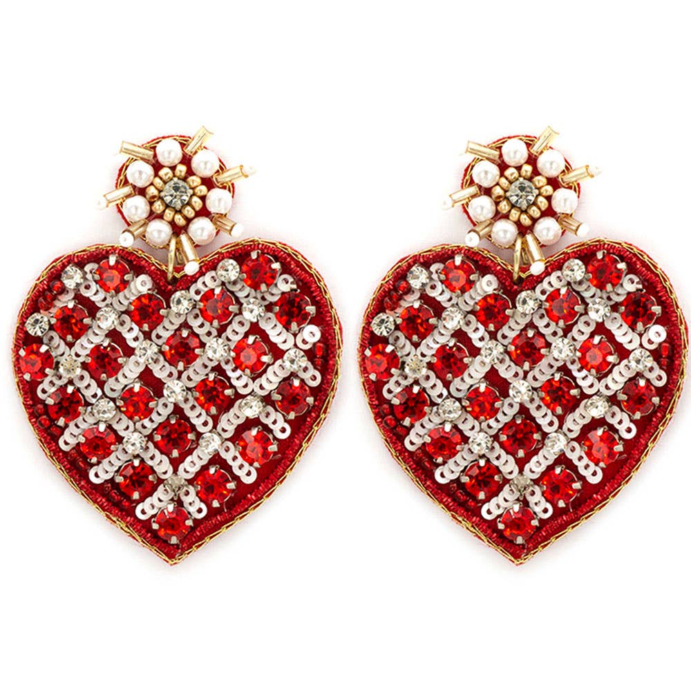 SEED BEAD CHECKERED HEART EARRING