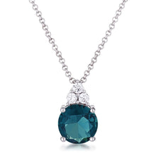 Load image into Gallery viewer, Simple Rhodium Plated 9mm Blue Green CZ Pendant
