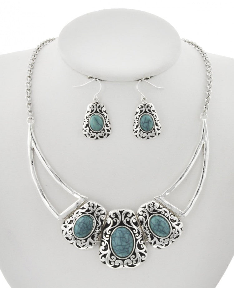 Filigree Acrylic Necklace & Earring Set