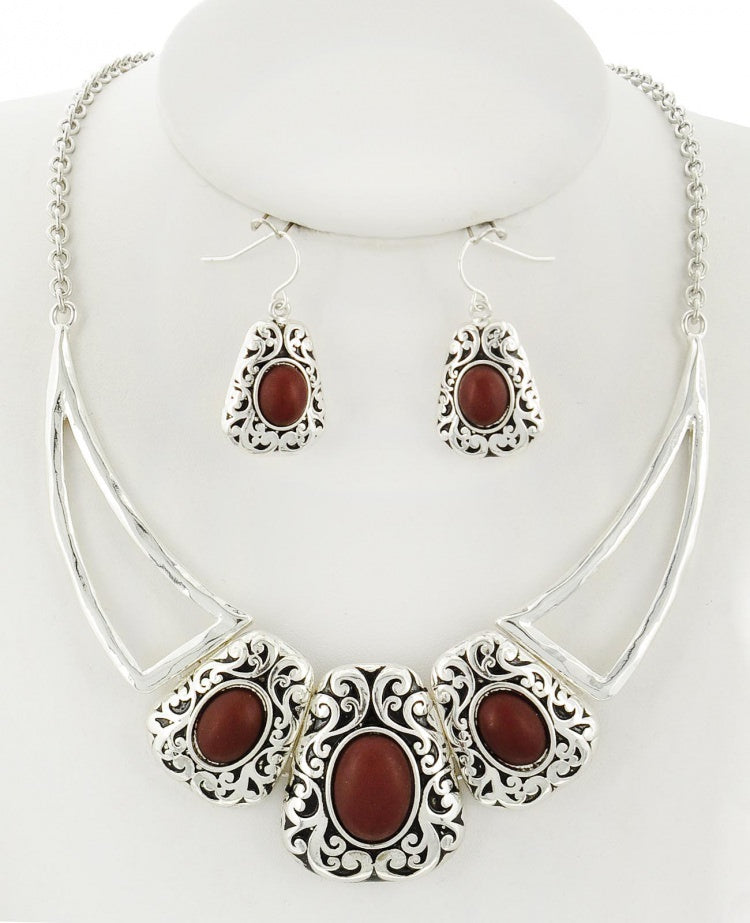 Filigree Acrylic Necklace & Earring Set