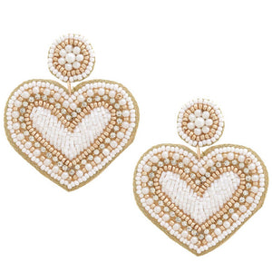 SEED BEAD PEARL HEART EARRING: