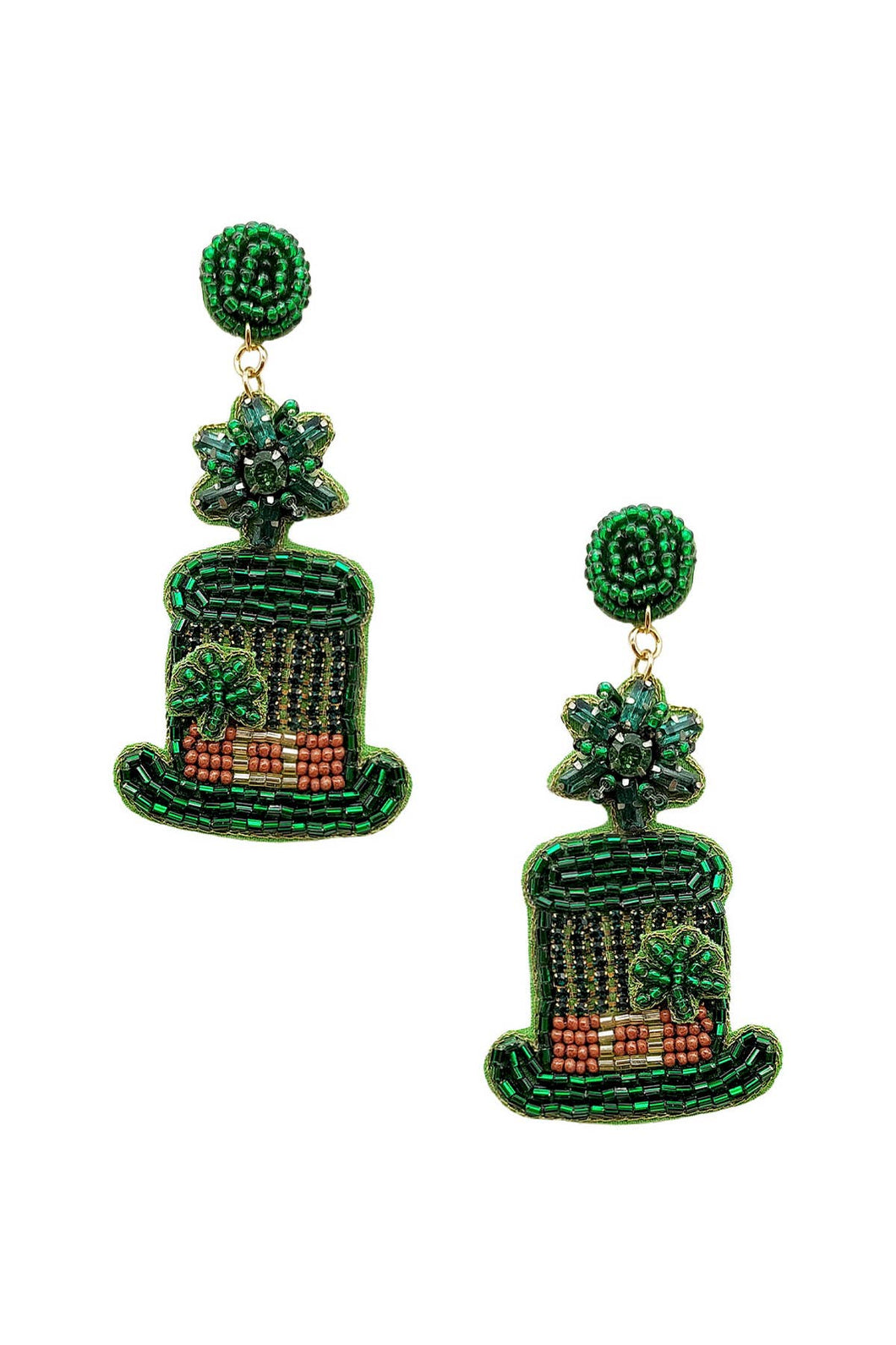 BEADED ST PATRICK`S HAT EARRING