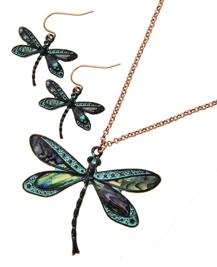 Abalone Epoxy Pendant Necklace & Earring Set