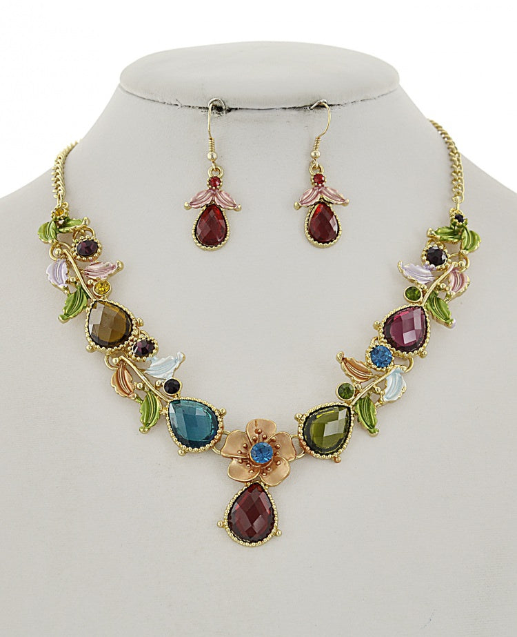 Flower Statement Necklace & Earring Set