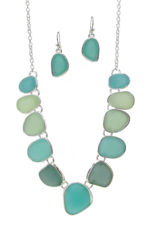 COLOR SEA GLASS LINK NECKLACE SET