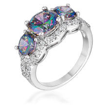 Load image into Gallery viewer, 4 Ct Three Stone Rhodium Ring With Mystic and Clear CZ: 8
