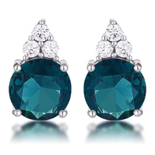 Load image into Gallery viewer, Simple Rhodium Plated 9mm Blue Green CZ Stud Earring
