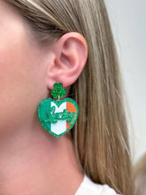 Load image into Gallery viewer, Glitter &#39;Lucky&#39; Heart Dangle Earrings
