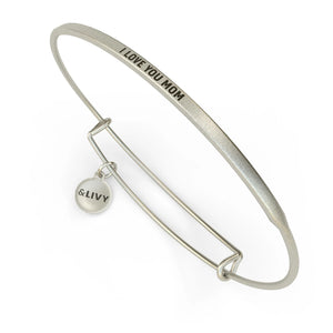 I Love You Mom Bangle Antique Silver