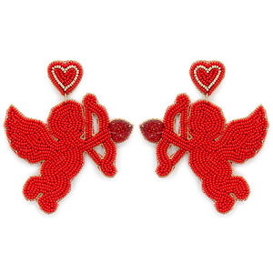 SEED BEAD CUPID EARRING: Red