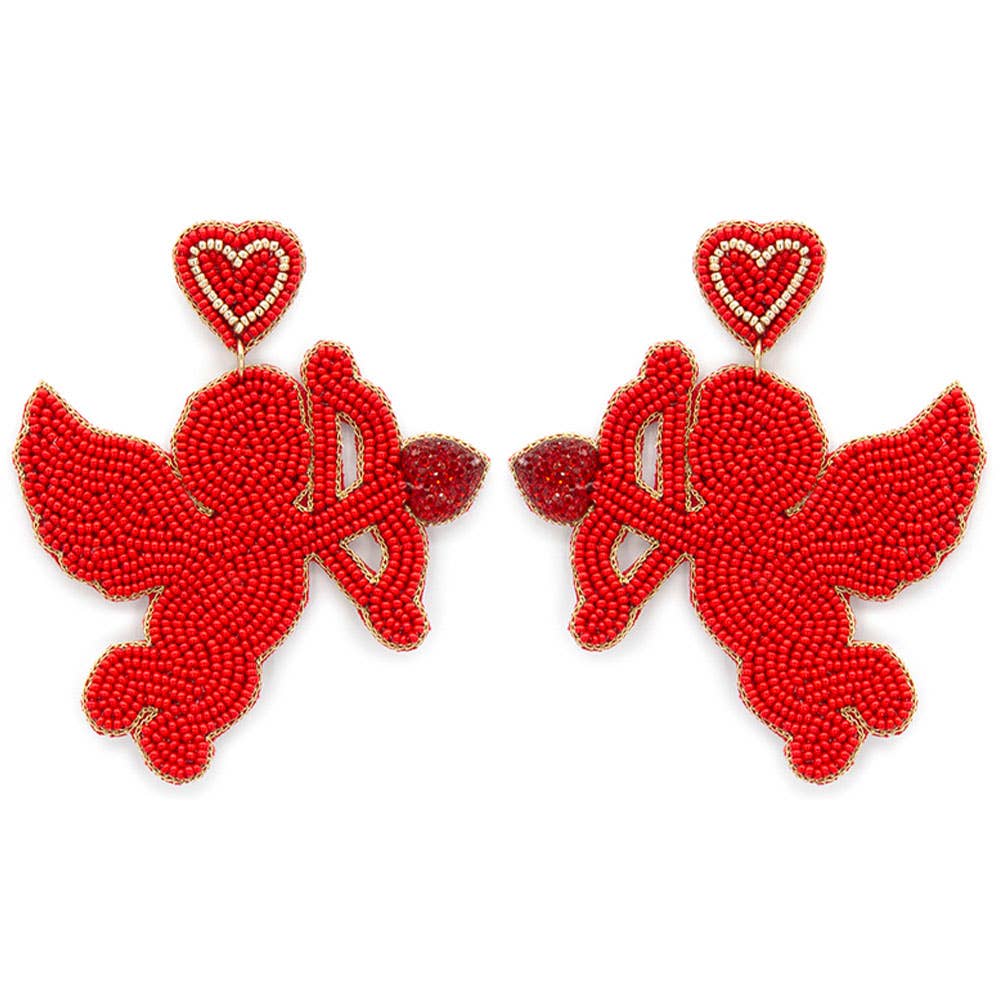 SEED BEAD CUPID EARRING: Red