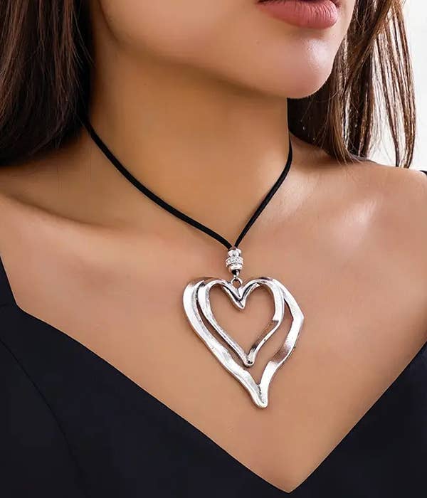 DOUBLE HEART PENDANT CORD NECKLACE