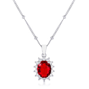 Rhodium Plated Ruby Red Petite Royal Oval Pendant