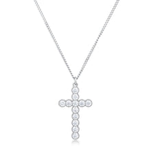 Load image into Gallery viewer, Micro Beaded Rhodium Plated Clear CZ Cross Pendant
