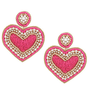 SEED BEAD PEARL HEART EARRING: