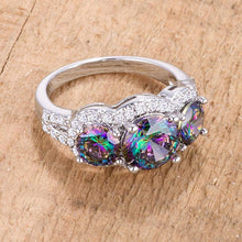 Load image into Gallery viewer, 4 Ct Three Stone Rhodium Ring With Mystic and Clear CZ: 9
