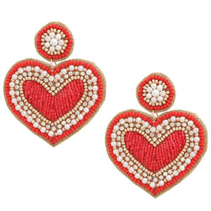 SEED BEAD PEARL HEART EARRING: GDRED