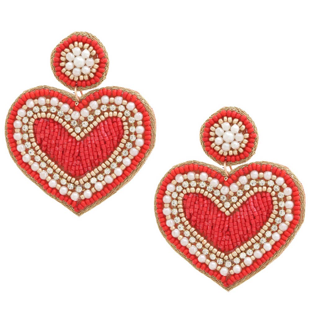 SEED BEAD PEARL HEART EARRING: GDRED