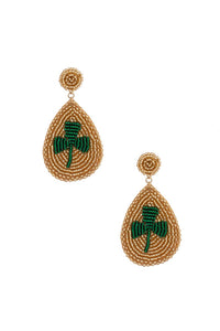 SAINT PATRICK`S SEED BEAD CROVER TEARDROP EARRING: Gold