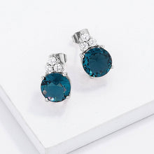 Load image into Gallery viewer, Simple Rhodium Plated 9mm Blue Green CZ Stud Earring
