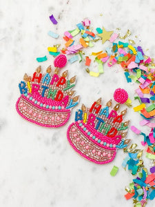 Birthday Cake Beaded Dangle Earrings - Hot Pink